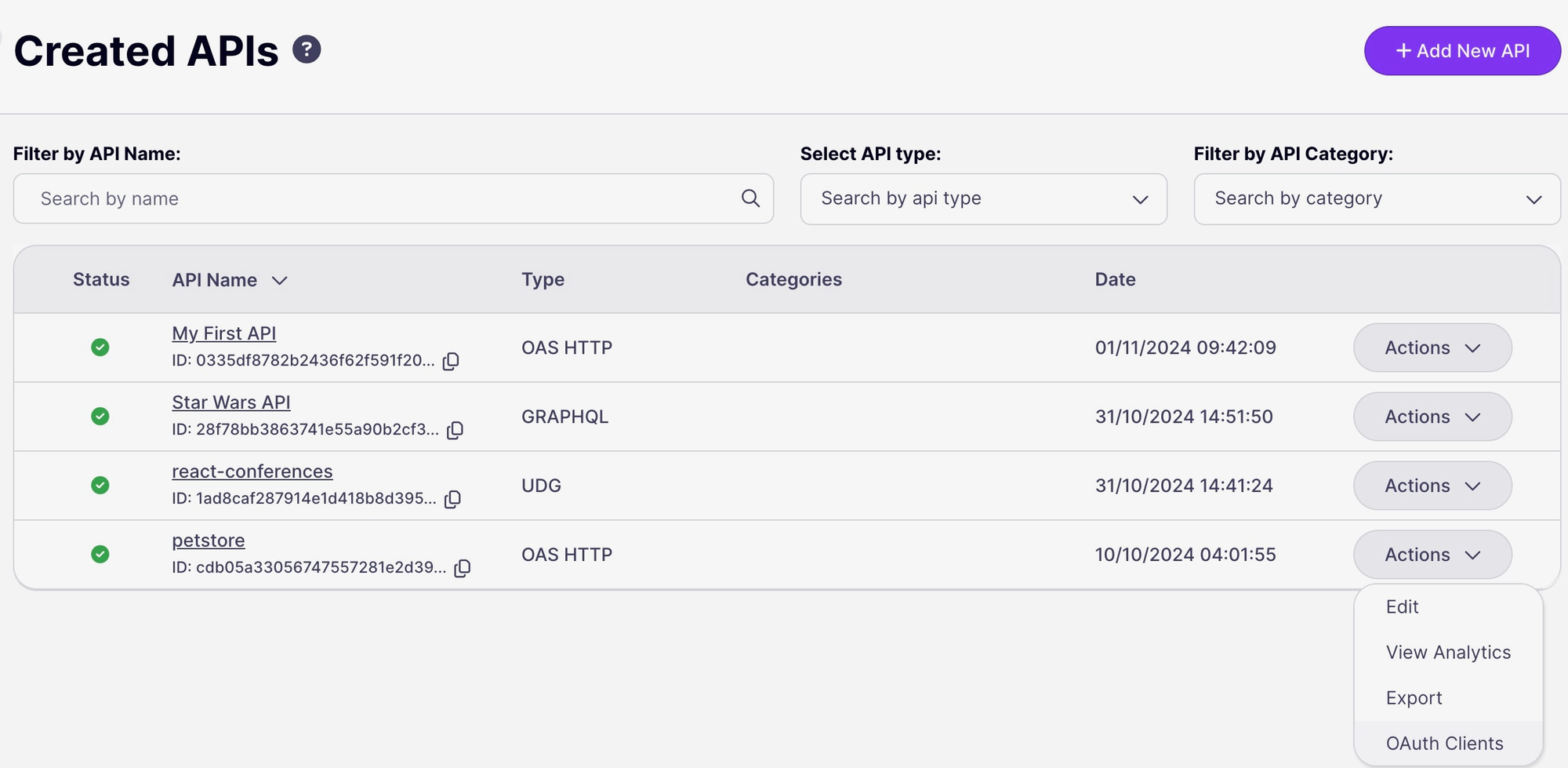 Accessing the list of OAuth Clients for an API
